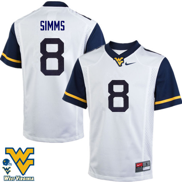 Men #8 Marcus Simms West Virginia Mountaineers College Football Jerseys-White